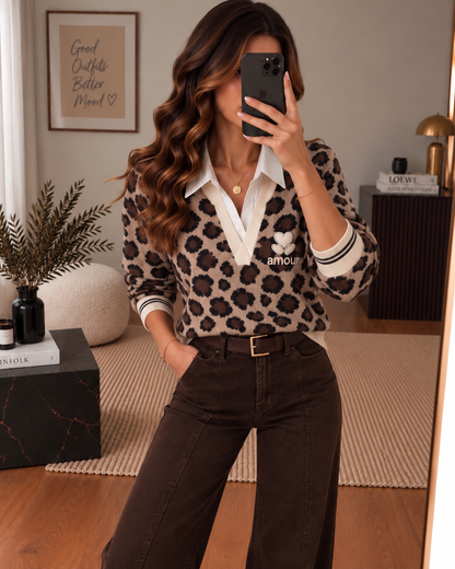 Pull Col Chemise Leopard