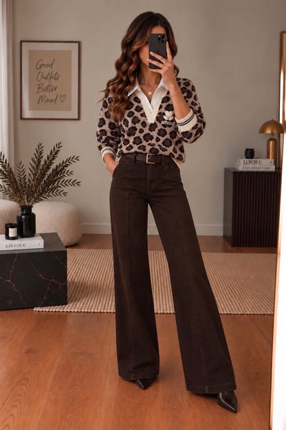 Pull Col Chemise Leopard