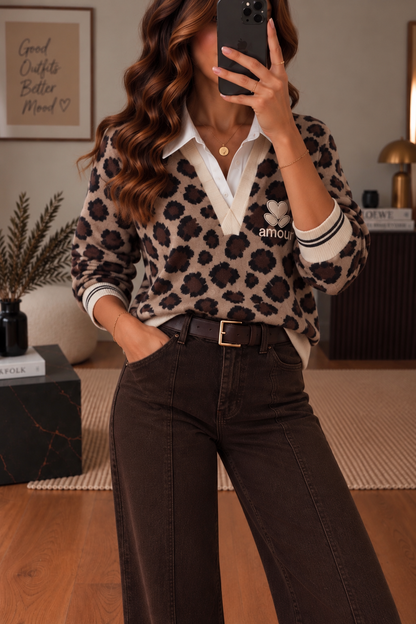 Pull Col Chemise Leopard