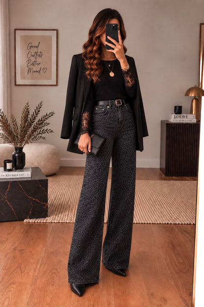 Jeans Leopard Gris/Noir