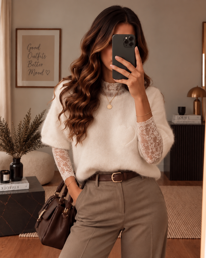 Pull manche courte Coeur Relief