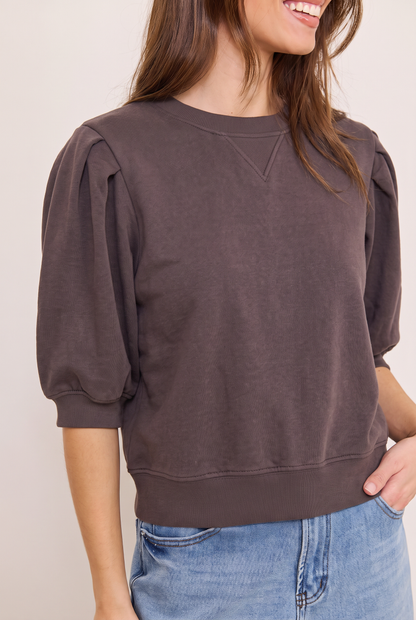 Pull manche bouffante choco