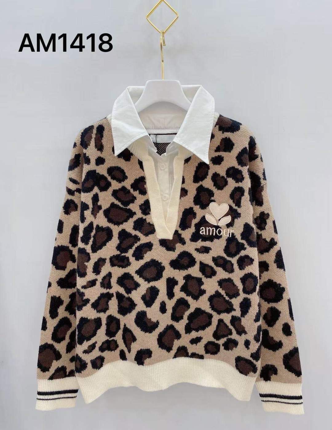 Pull Col Chemise Leopard