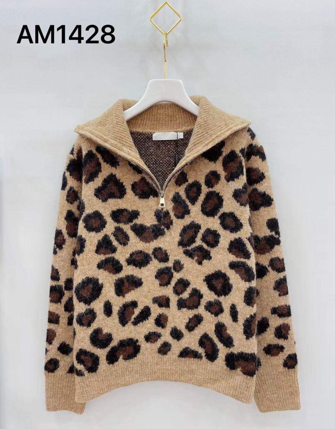 Pull col tirette Leopard Beige