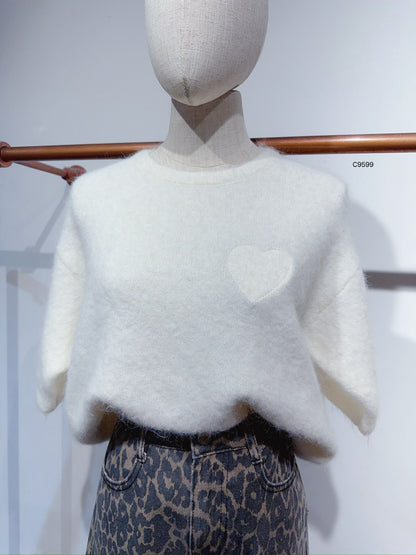 Pull manche courte Coeur Relief